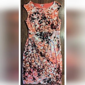 Signature Sadie Sheath Dress Womens Size 10 Floral Gathered Waist Sleeveless.